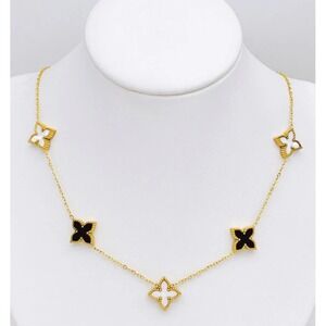 Yellow Gold‎ Vermeil Onyx Flower Necklace